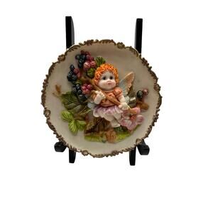 Vintage Resin Woodland Fairy with Berry Branch Plaque